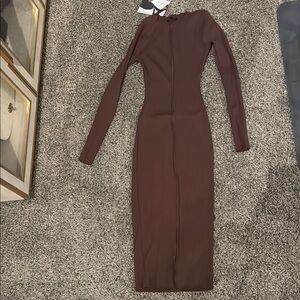Naked Wardrobe Chocolate Brown Midi Dress